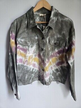 New MYSTREE Olive Green Tie-Dye Lightweight Denim Jacket